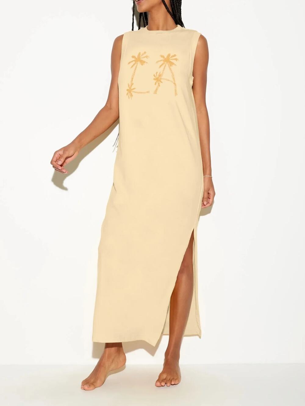 NWT Spiritual Gangster Sz M Mulholland Yellow Palm Tree Graphic T-Shirt Dress